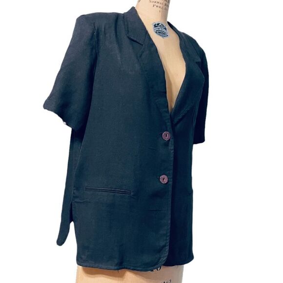 Black Petite Linen Mix Short Sleeve Jacket - Picture 2 of 10